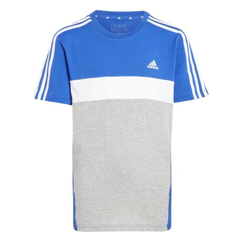CAMISETA ADIDAS INFANTIL RECORTES IJ8732 AZUL BRANCO CINZA